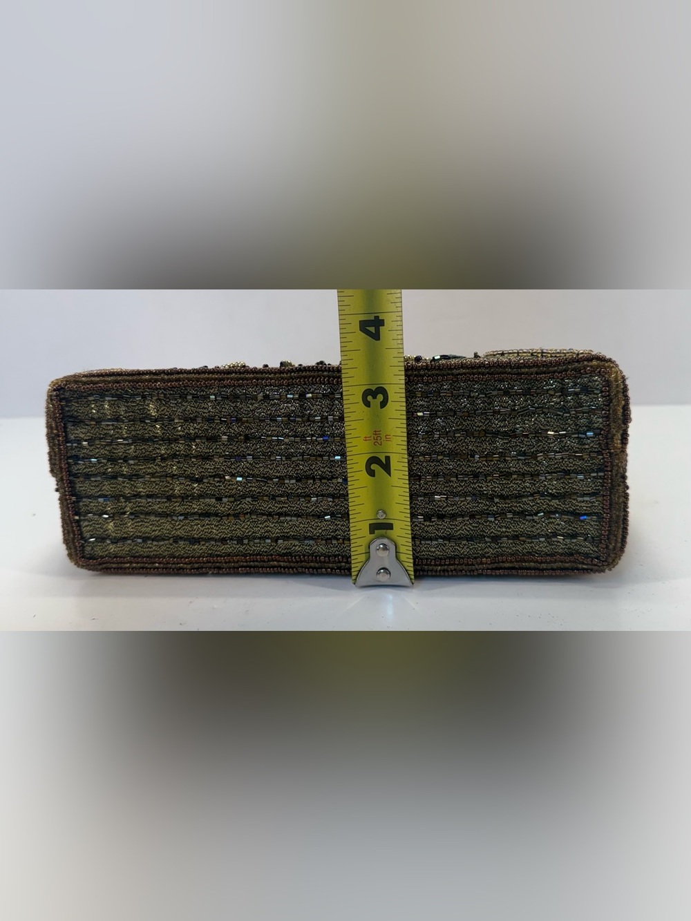 Vintage Fully Beaded Owl Metallic Gold Evening Clutch with Decorative Handle - Picture 6 of 16
